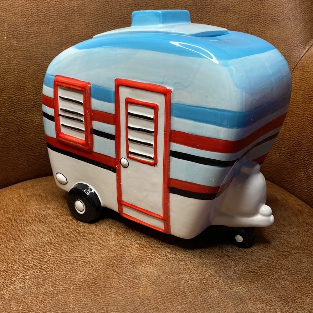 Cookie Jar Ceramic Hand Painted Camper Rv Cookie Jar